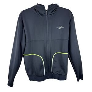 SikSilk Black Full Zip Hooded Lightweight Stretchy Jacket Zippered Pockets Sz M